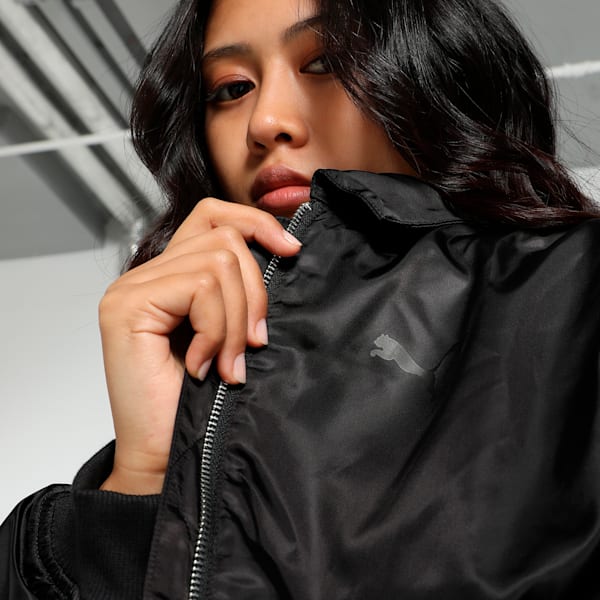 Women's Relaxed Fit Satin Bomber Jacket, PUMA Black, extralarge-IND