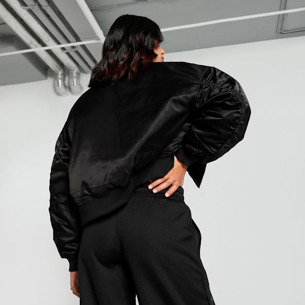 Women's Relaxed Fit Satin Bomber Jacket, PUMA Black, extralarge-IND