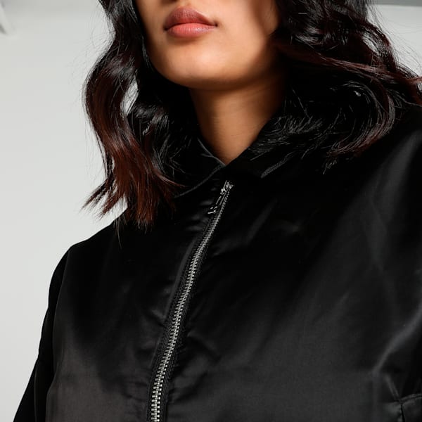 Women's Relaxed Fit Satin Bomber Jacket, PUMA Black, extralarge-IND