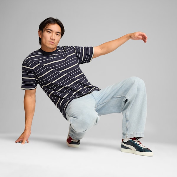 MMQ Men's Striped Tee, New Navy, extralarge