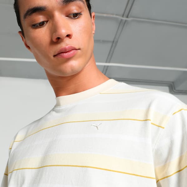 MMQ Striped Men's Relaxed Fit Tee, Alpine Snow, extralarge-IND