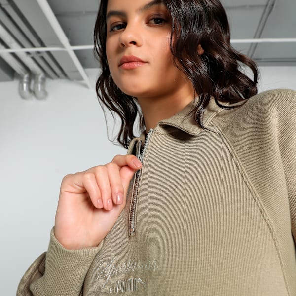 CLASSICS Half Zip Women's Relaxed Fit Polo Sweatshirt, Oak Branch, extralarge-IND