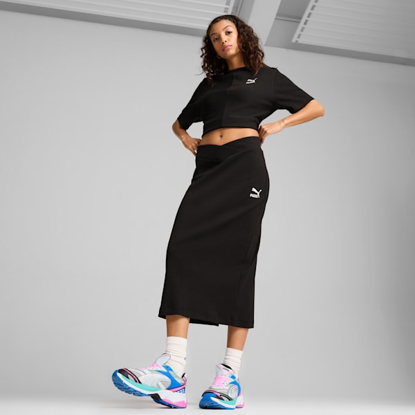 CLASSICS Women's Ribbed Midi Skirt, PUMA Black, extralarge