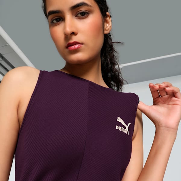 CLASSICS Women's Slim Fit Ribbed Dress, Midnight Plum, extralarge-IND
