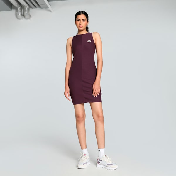 CLASSICS Women's Slim Fit Ribbed Dress, Midnight Plum, extralarge-IND