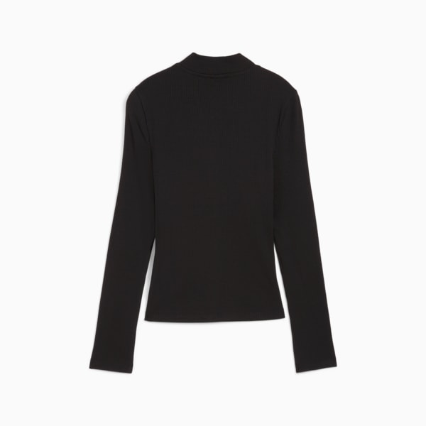 Playera en rib de cuello con cremallera para mujer CLASSICS, PUMA Black, extralarge