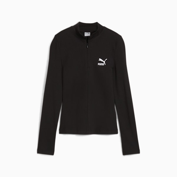 Playera en rib de cuello con cremallera para mujer CLASSICS, PUMA Black, extralarge