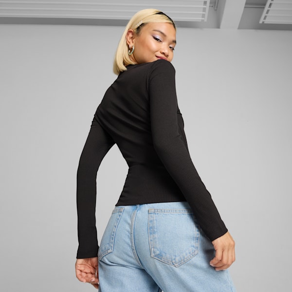 CLASSICS Ribbed Half-Zip Tee Women, PUMA Black, extralarge