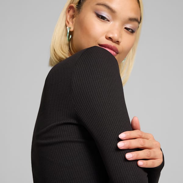 CLASSICS Ribbed Half-Zip Tee Women, PUMA Black, extralarge