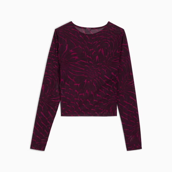 DARE TO Women's Mesh Long Sleeve Tee, Midnight Plum-AOP, extralarge