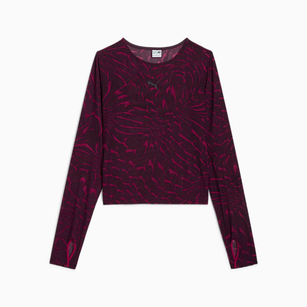 DARE TO Women's Mesh Long Sleeve Tee, Midnight Plum-AOP, extralarge