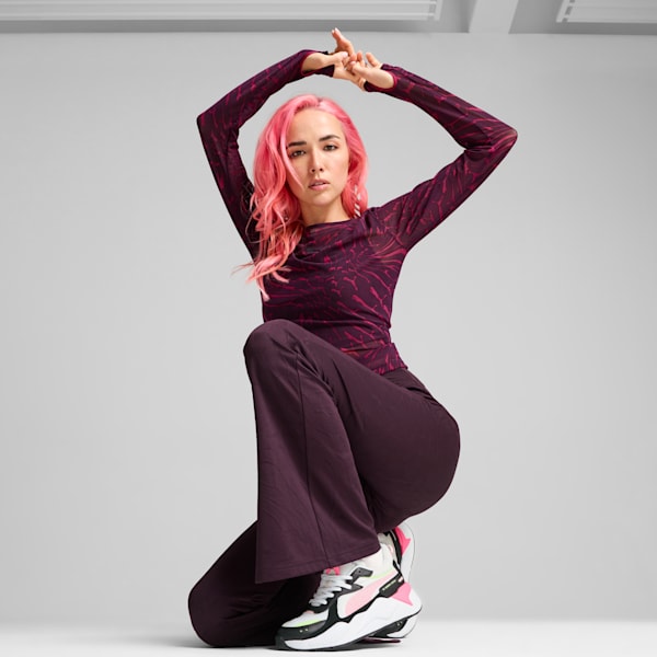 DARE TO Women's Mesh Long Sleeve Tee, Midnight Plum-AOP, extralarge