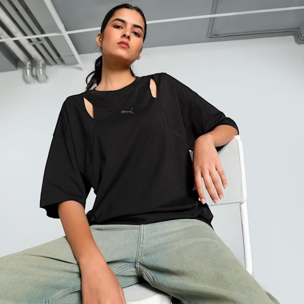 DARE TO Women's Oversized Cut-Out Tee, PUMA Black, extralarge-IND