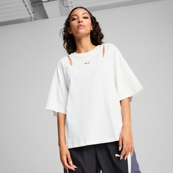 Playera oversize con recortes DARE TO para mujer, PUMA White, extralarge