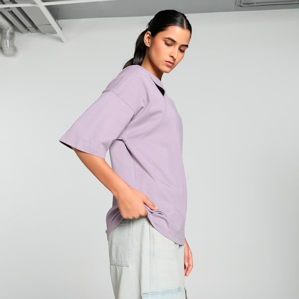 DARE TO Women's Oversized Cut-Out Tee, Pale Plum, extralarge-IND