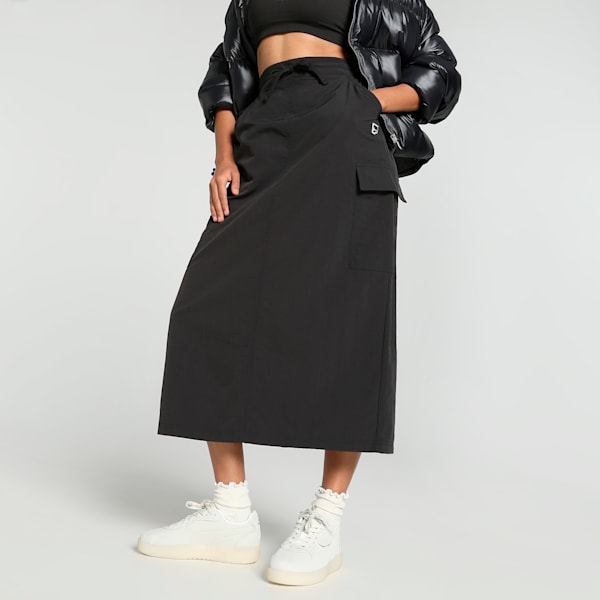 DOWNTOWN Women's Cargo Midi Skirt, PUMA Black, extralarge-IND