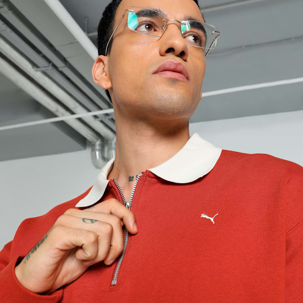 MMQ Men's Relaxed Fit Quarter-Zip Top, Mars Red, extralarge-IND