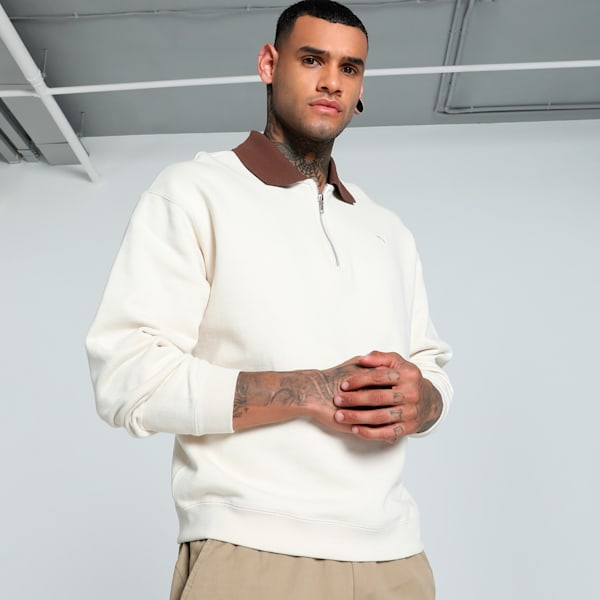 MMQ Men's Relaxed Fit Quarter-Zip Top, Alpine Snow, extralarge-IND