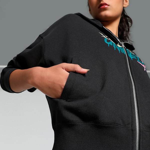 DOWNTOWN Women's Oversized Hoodie, PUMA Black, extralarge-IND