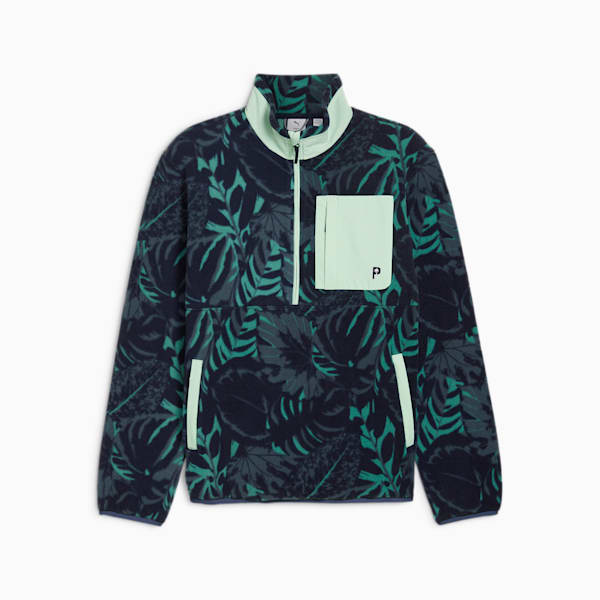 メンズ ゴルフ PUMA x PTC ハーフジップ パームフリース クルースウェット, Deep Navy-Sparkling Green, extralarge-JPN