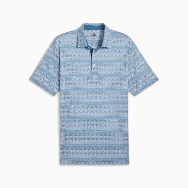 メンズ ゴルフ FAIR ISLE マイクロ プリント 半袖 ポロシャツ, Blue Horizon-White Glow, extralarge-JPN