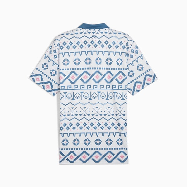 メンズ ゴルフ FAIR ISLE プリント 半袖 ポロシャツ, White Glow-Blue Horizon, extralarge-JPN