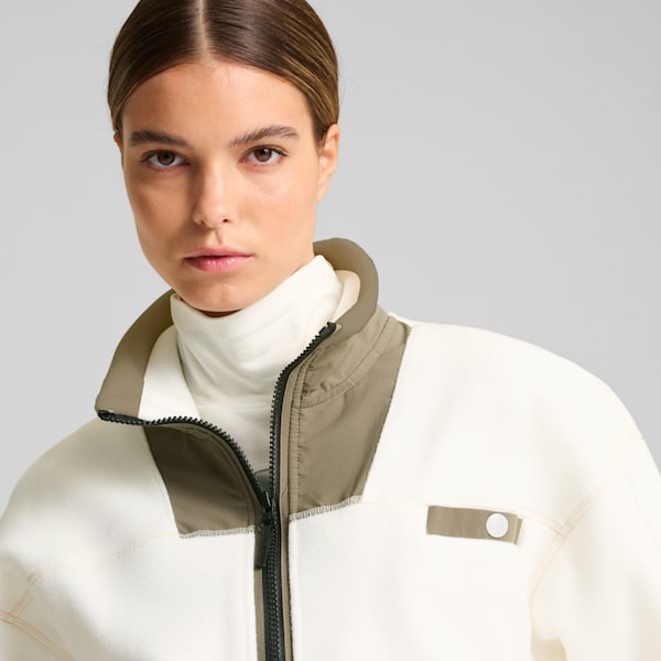 Charley Full-Zip Fleece Golf Top Women, Warm White-Dark Sage, extralarge
