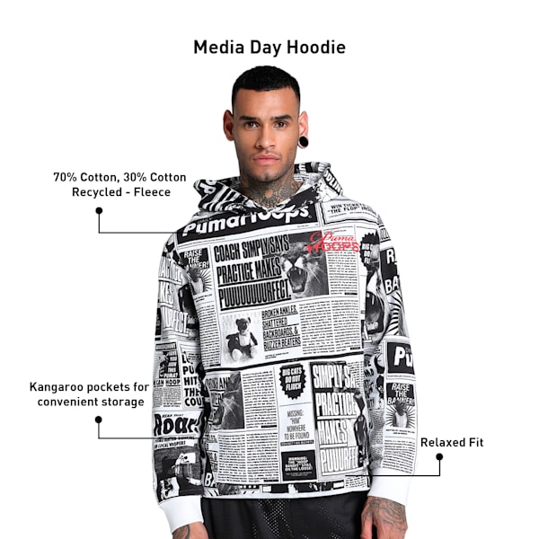 Media Day Men's Relaxed Fit Basketball Hoodie, PUMA Black-PUMA White, extralarge-IND
