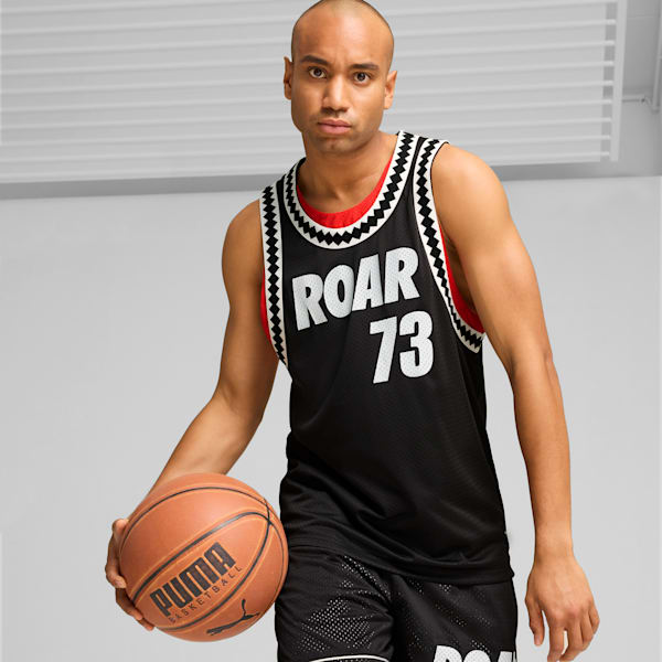 Playera de basquetbol Media Day para hombre, PUMA Black-For All Time Red, extralarge