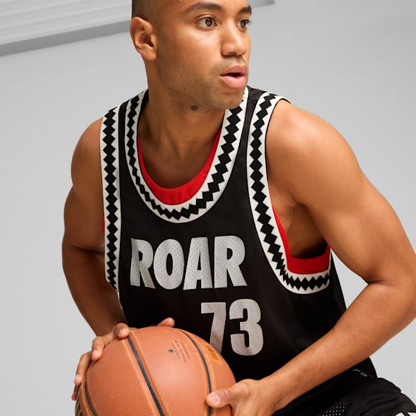 Playera de basquetbol Media Day para hombre, PUMA Black-For All Time Red, extralarge