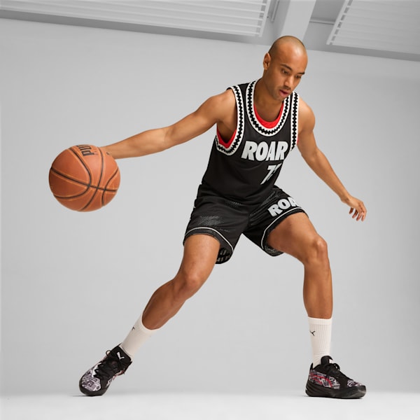 Playera de basquetbol Media Day para hombre, PUMA Black-For All Time Red, extralarge