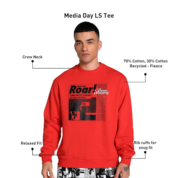 Media Day Basketball Men's Relaxed Fit Crew-Neck Sweatshirt, For All Time Red, extralarge-IND