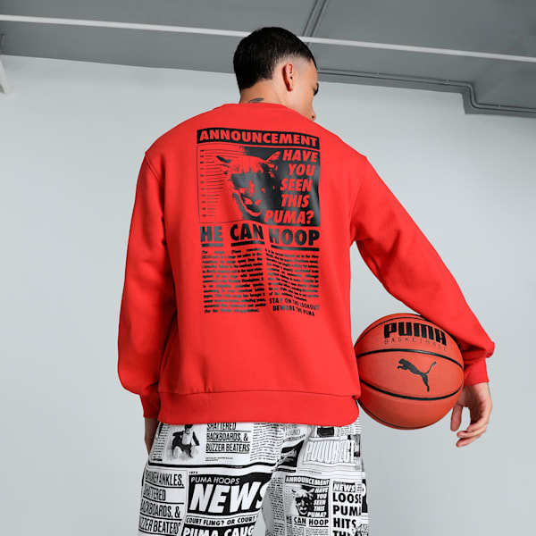 Media Day Basketball Men's Relaxed Fit Crew-Neck Sweatshirt, For All Time Red, extralarge-IND