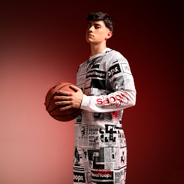 Media Day Long Sleeve Men's Relaxed Fit Basketball Tee, PUMA Black-PUMA White, extralarge-IND