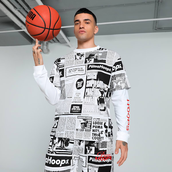 Media Day Long Sleeve Men's Relaxed Fit Basketball Tee, PUMA Black-PUMA White, extralarge-IND