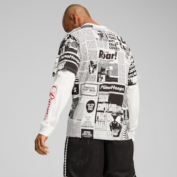 Media Day Long Sleeve Men's Basketball Tee, PUMA Black-PUMA White, extralarge