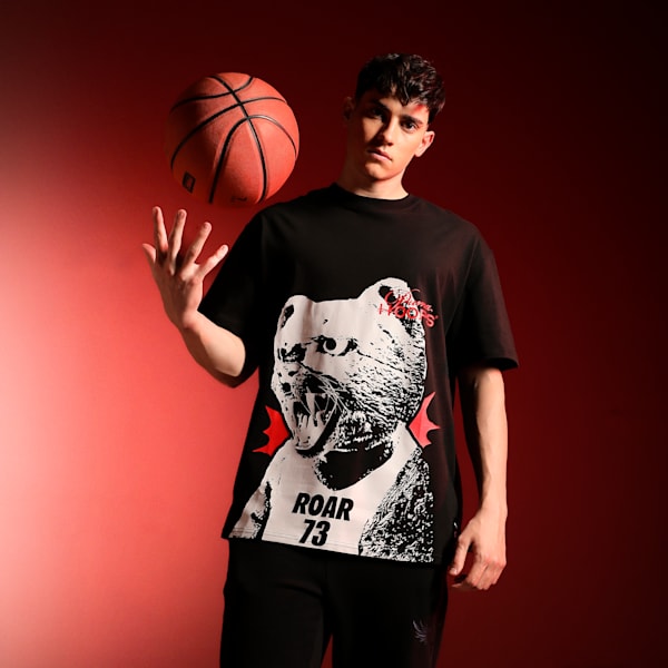He Can Hoop Men's Oversized Fit Basketball Tee, PUMA Black, extralarge-IND