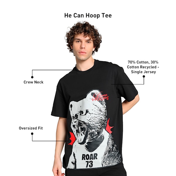 He Can Hoop Men's Oversized Fit Basketball Tee, PUMA Black, extralarge-IND