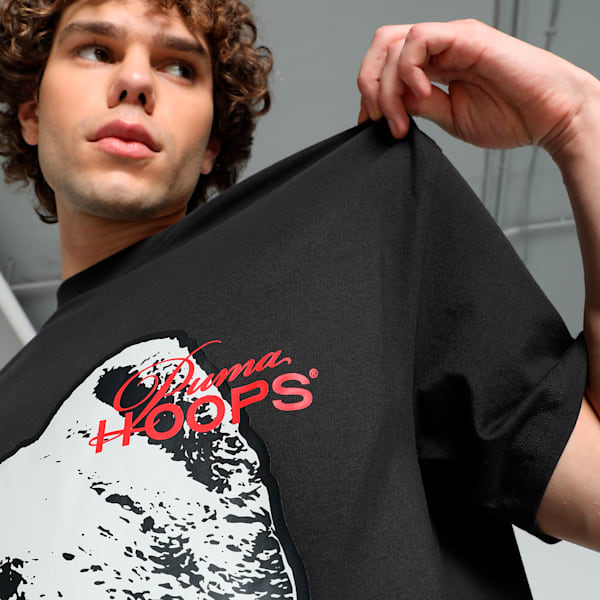 He Can Hoop Men's Oversized Fit Basketball Tee, PUMA Black, extralarge-IND