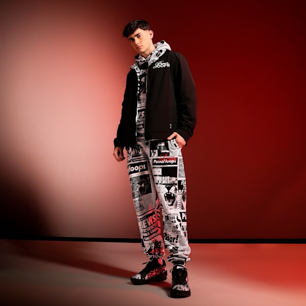 Media Day Men's Relaxed Fit Basketball Jacket, PUMA Black-AOP, extralarge-IND