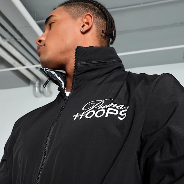 Media Day Men's Relaxed Fit Basketball Jacket, PUMA Black-AOP, extralarge-IND