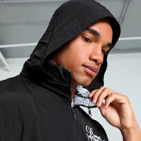Media Day Men's Relaxed Fit Basketball Jacket, PUMA Black-AOP, extralarge-IND