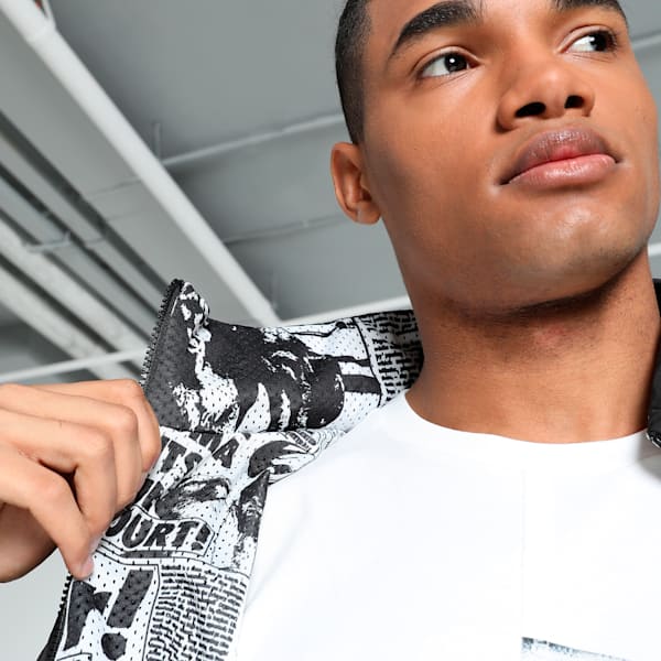 Media Day Men's Relaxed Fit Basketball Jacket, PUMA Black-AOP, extralarge-IND