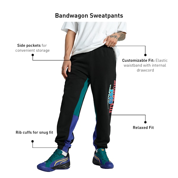 Bandwagon Basketball Men's Relaxed Fit Sweatpants, PUMA Black-Lapis Lazuli, extralarge-IND