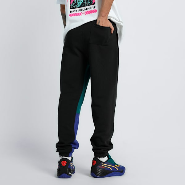 Bandwagon Basketball Men's Relaxed Fit Sweatpants, PUMA Black-Lapis Lazuli, extralarge-IND