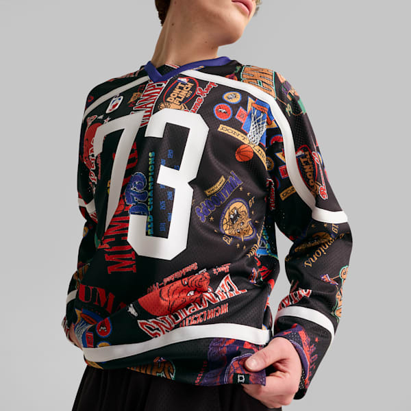 メンズ バスケットボール カルチャー バンドワゴン 長袖 シャツ, PUMA Black-AOP, extralarge-JPN