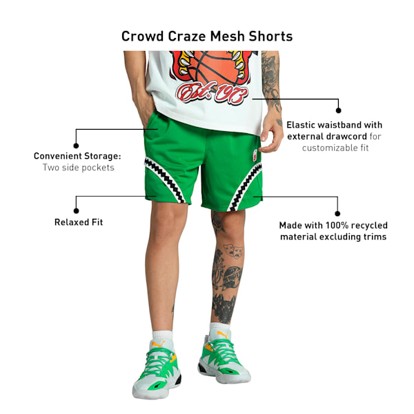 Crowd Craze Mesh Men's Relaxed Fit Basketball Shorts, Archive Green, extralarge-IND