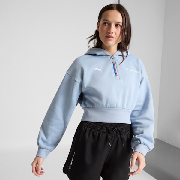BMW M Motorsport ESS+ Women's Half-Zip Hoodie, Blue Wash, extralarge