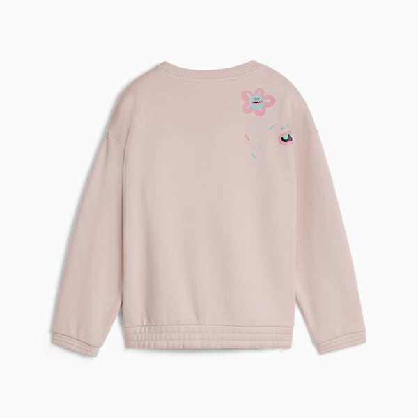 PUMA x TROLLS Little Kids' Graphic Crew Sweat Shirt, Mauve Mist, extralarge