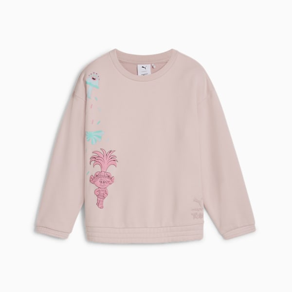 PUMA x TROLLS Little Kids' Graphic Crew Sweat Shirt, Mauve Mist, extralarge